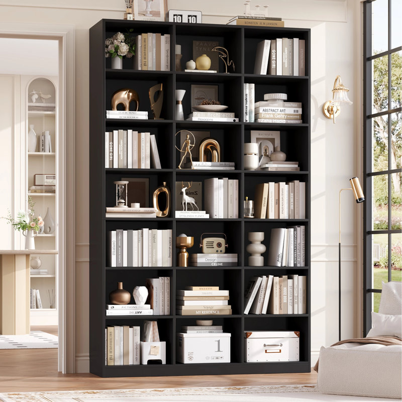 86"H X 47.2"W 7-Tier Standard Wood Storage Bookcase, Black