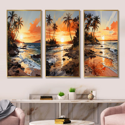 Beachside Sunset - ensemble de 3 palmiers et palmiers