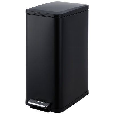 Slim Stainless Steel Kitchen Trash Can 13.2 Gallon/50L - Step Pedal - Soft-Close, Fingerprint-Proof, Removable Inner Bucket - Space-Saving Rectangular Garbage Bin for Home or Office, Black