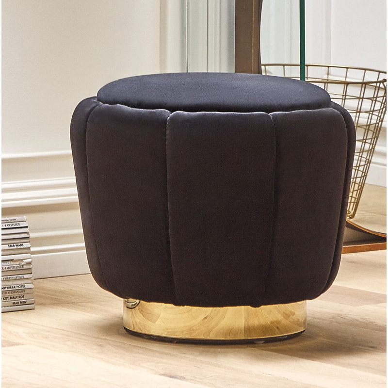 Scarlett 43cm Wide Tufted Round Standard Ottoman, Black