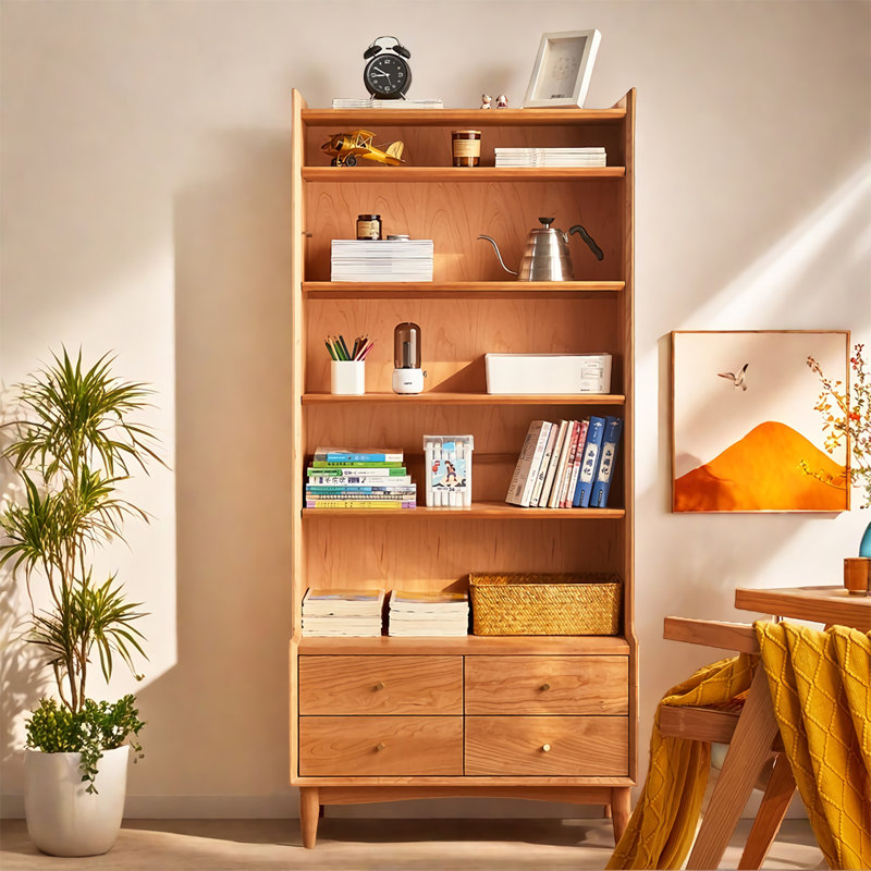 Bibliothèque simple en bois de cerisier simple, (6 tablettes) H 68,9 po x l 31,5 po x P 17,7 po