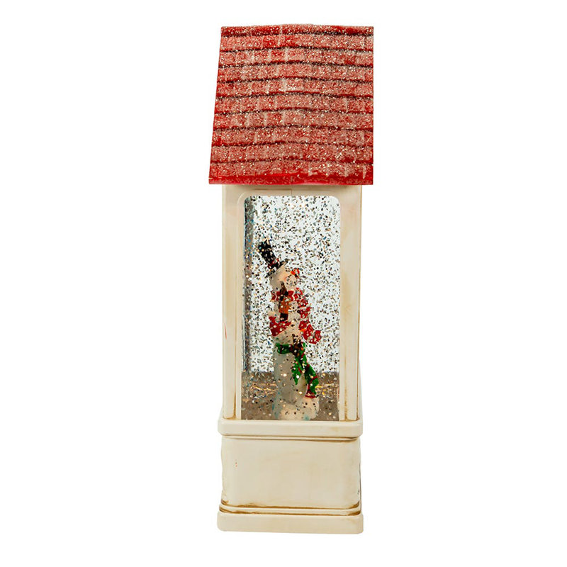 Lanterne d'eau illuminée avec bonhomme de neige