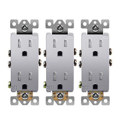 Enerlites Residential Grade 15A Decorator Style Self-Grounding Duplex Receptacle - Nickel