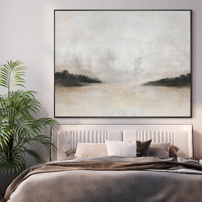 «Misty Minimalist Nature Landscape Illustration Extra Large», reproduction d'art encadrée (assemblage requis)
