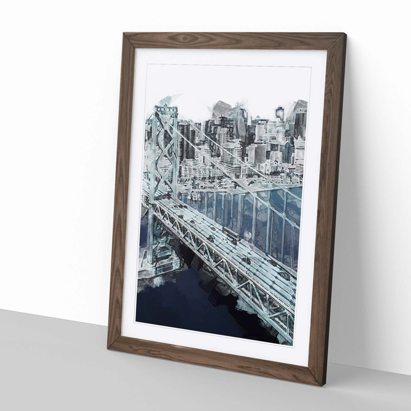 San Francisco Oakland Bay Bridge Abstract - Picture Frame Graphic Art Print, Walnut, 91cm H x 60cm W x 2cm D