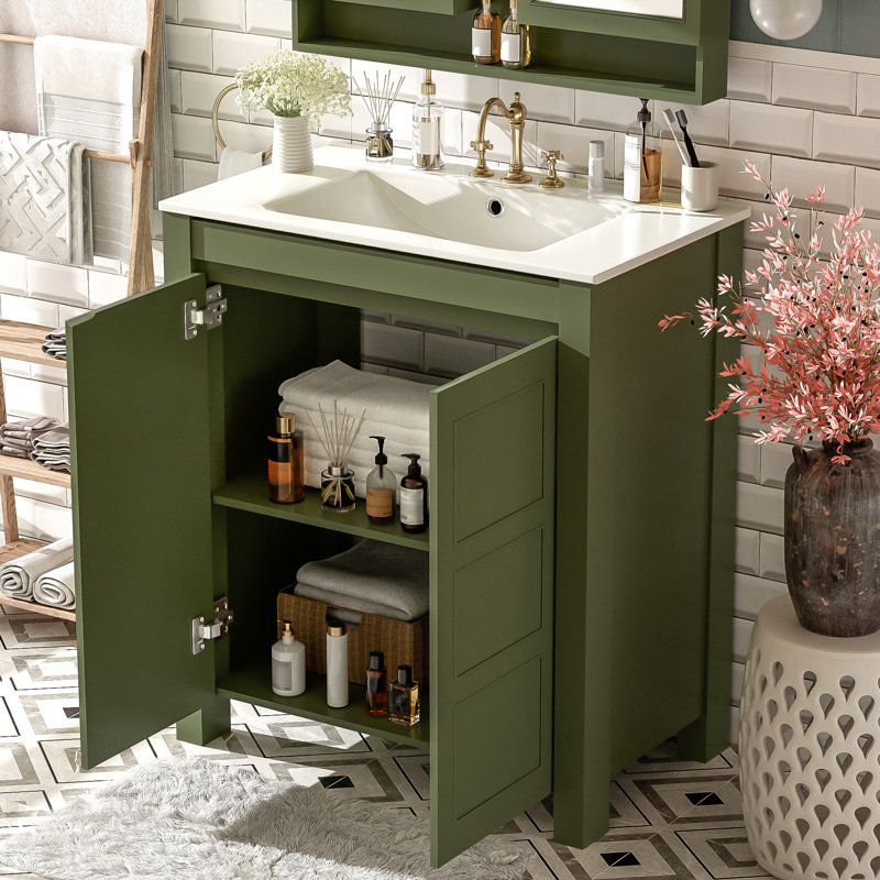 Meuble-lavabo 30 po avec plateau en céramique, Vert olive