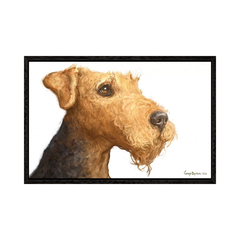 Airedale White Background by George Dyachenko - Painting on Canvas, Black Framed, 101.6cm H x 152.4cm W x 3.81cm D