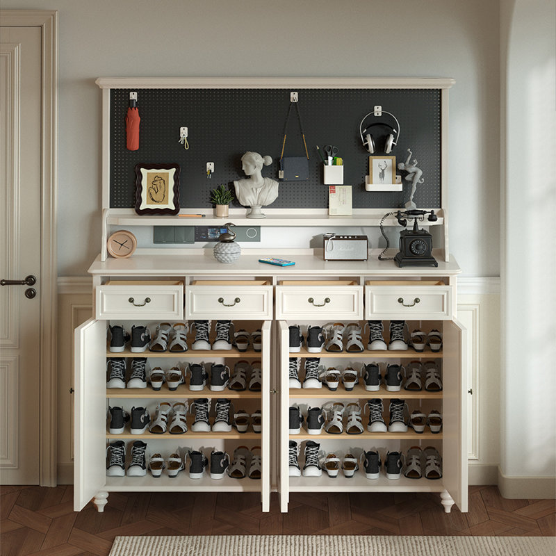 White Solid Wood Shoe Storage Bench, White