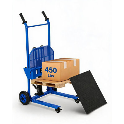440 LBS Hydraulic Material Lift Dolly with Steel Platform, Heavy Duty Winch Stacker Pallet Truck, 36" Max Height for Warehouse & Workshop, Blue
