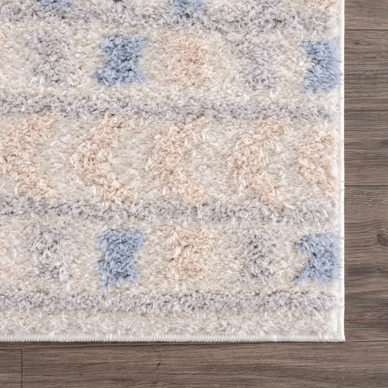 Tapis bleu / beige Aaliyanna, Rectangulaire 2 pi x 3 pi, Bleu / Beige