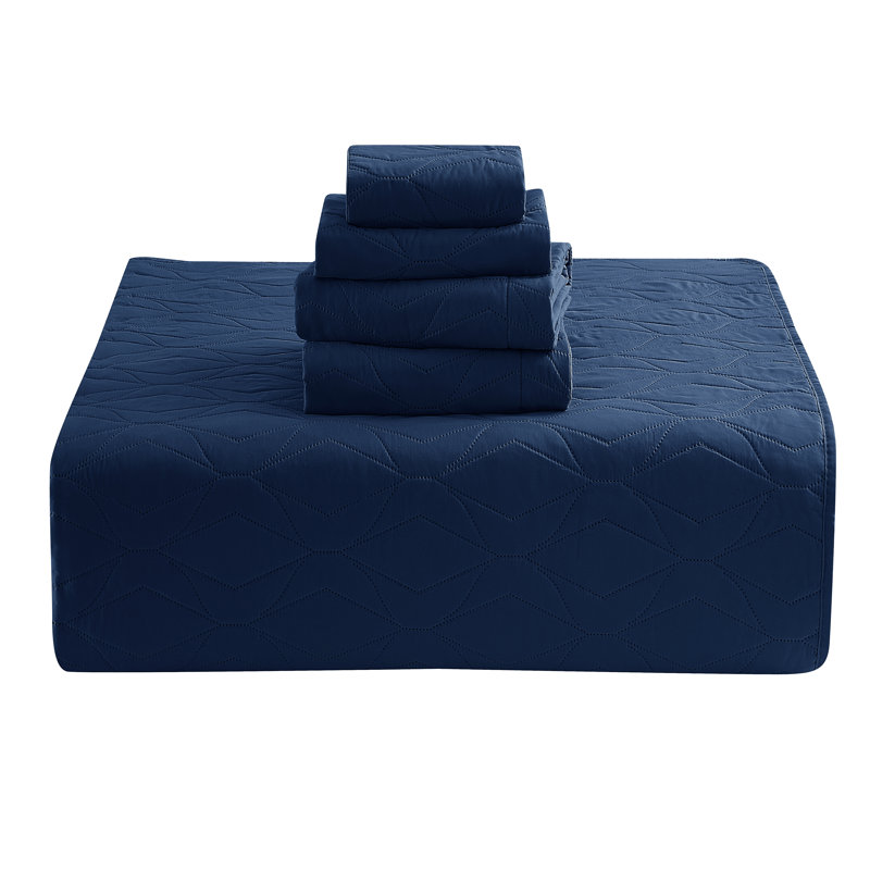 Ensemble de courtepointe réversible en microfibre Ellipse Wave, Courtepointe très grand + 4 taies décoratives, Bleu marine