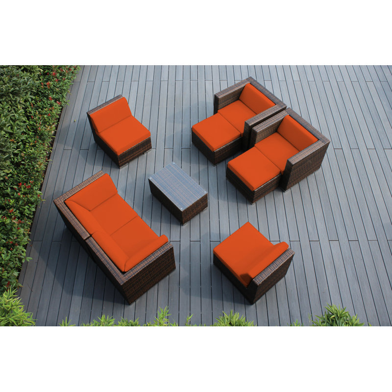 Bannan Wicker 6 - Person Seating Group with Cushions - No Assembly, Canvas Tuscan Sunbrella® Canvas, Mixed Brown