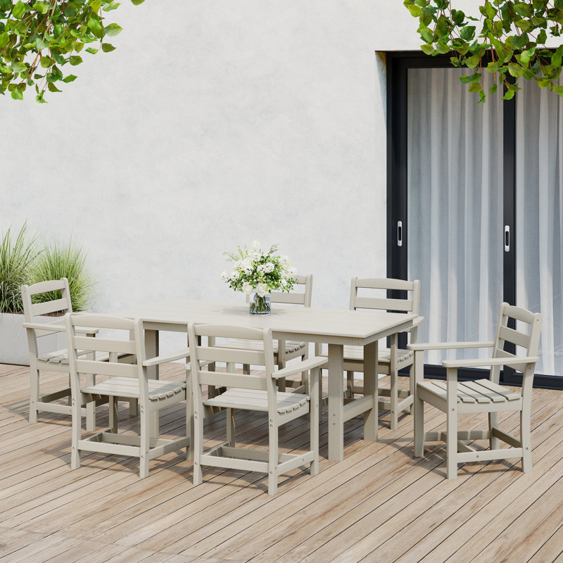 Ensemble de salle à manger 7 pièces avec accoudoirs, Beige