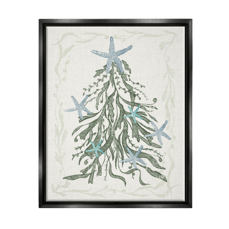 «Nautical Christmas Tree Sea Life - Floater Frame», impression sur toile, Cadre flottant noir de jais