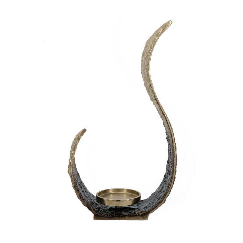 7.9X3.5X14.6" Sculptural Metal Pillar Holder With Ombre Gold And Bronze Finish