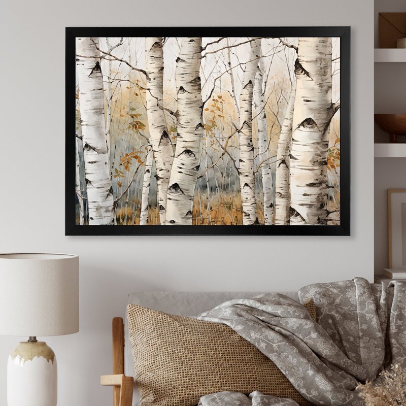 «Beige Silver Birch Tree Beauty III - Tree Birch», reproduction sur toile, H 12 po x l 20 po x P 1 po, Cadre simple noir