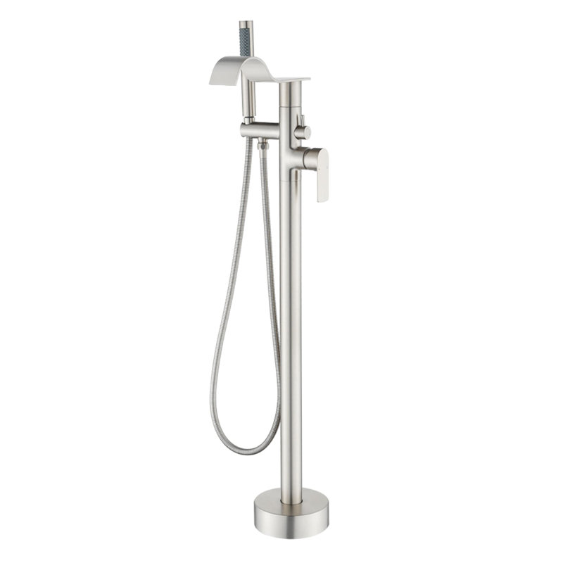 Freestanding Tub Faucet With Handheld Shower Single Hole Waterfall Bathtub Faucet Brass 2 Handle Floor Mount Tub Fillers With Valve