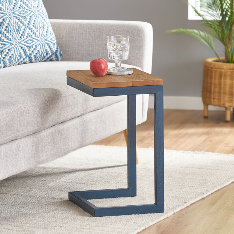 Table d'appoint en bois en forme de C et en fer, H 19 po x l 12,75 po x P 10,25 po