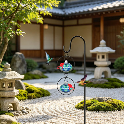 Hand-Blown Glass Hummingbird Feeder Set With 4 Adjustable Perches, Leak-Proof Design For Outdoor Hanging, Attracts Hummingbirds To Garden, Patio, Or Window