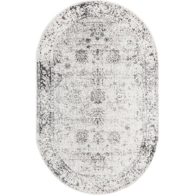 Tapis à motifs floraux Brandt, Non, Grey, Ovale 2 pi x 3 pi 1 po