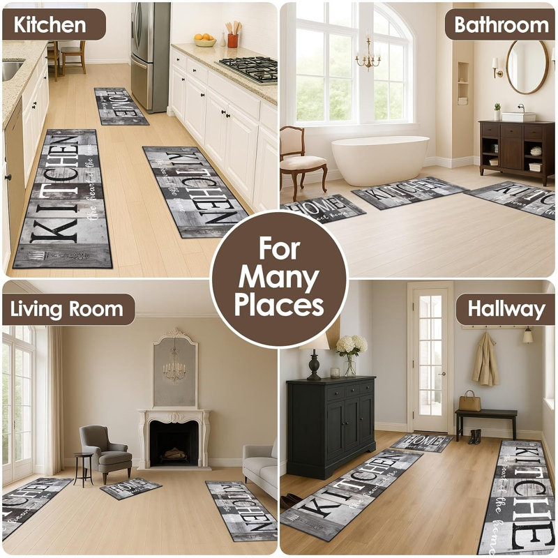 Ensemble de 3 tapis de cuisine fermables antidérapants pour évier de cuisine et couloir Farmhouse, Farmhouse