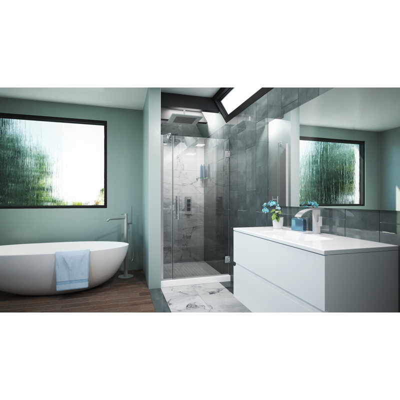 Scottsdale 37 in. W x 72 in. H Hinged Frameless Shower Door with Clear Glass, Brushed Nickel