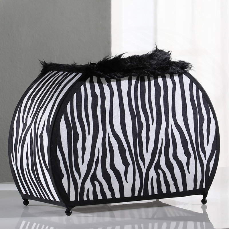 11.75" In Zebra Animal Print Purse W/ Black Faux Handle Table Lamp