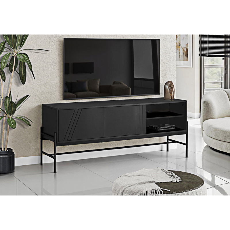 Meuble télé avec espace de rangement multimédia, Noir