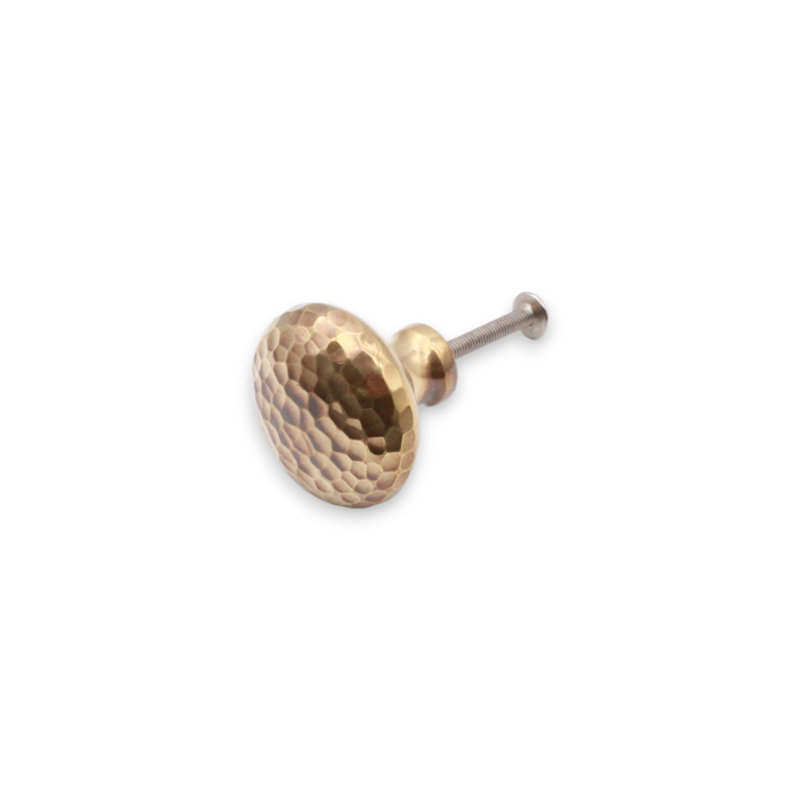Hammered Mushroom Cupboard Knob, Aged Brass, 3.8 cm