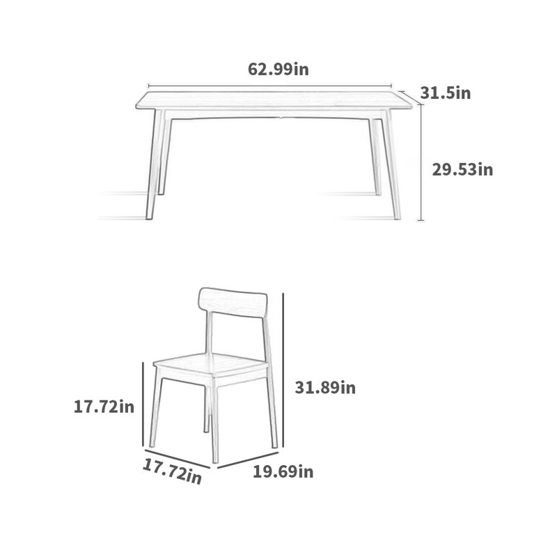 4 - Person Solid Wood Solid Wood Top Four Leg Dining Set, 29.53"H x 62.99"L x 31.5"W