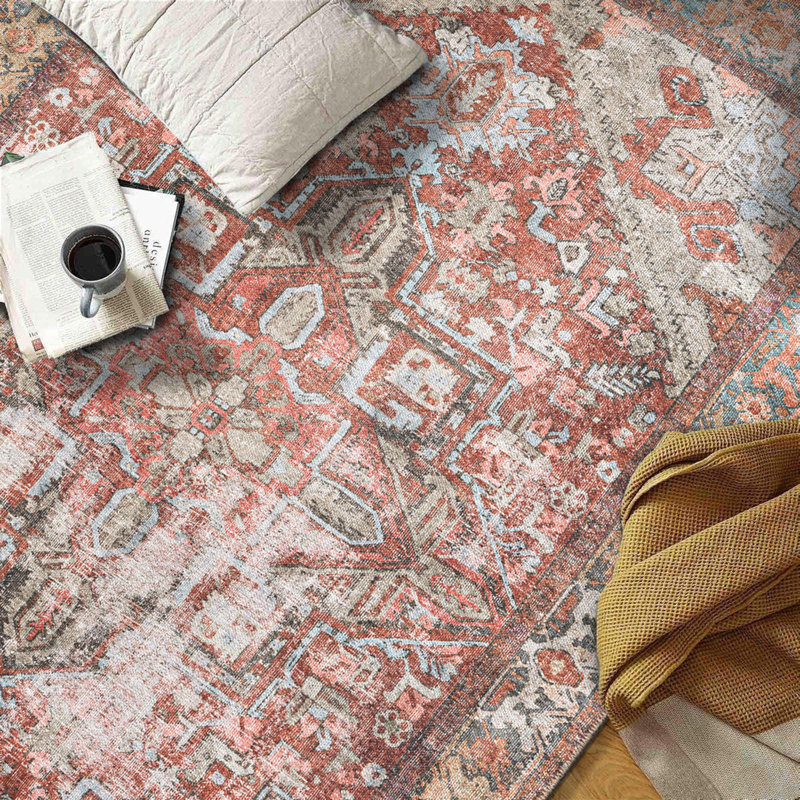 Tapis vintage antidérapant lavable à la machine Boho, Rectangulaire 2 pi x 3 pi