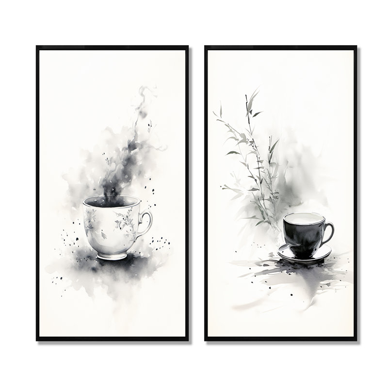 Ensemble de salon mural 2 pièces Chinese Tea Elegance I, Cadre noir, H 40 po x l 41 po