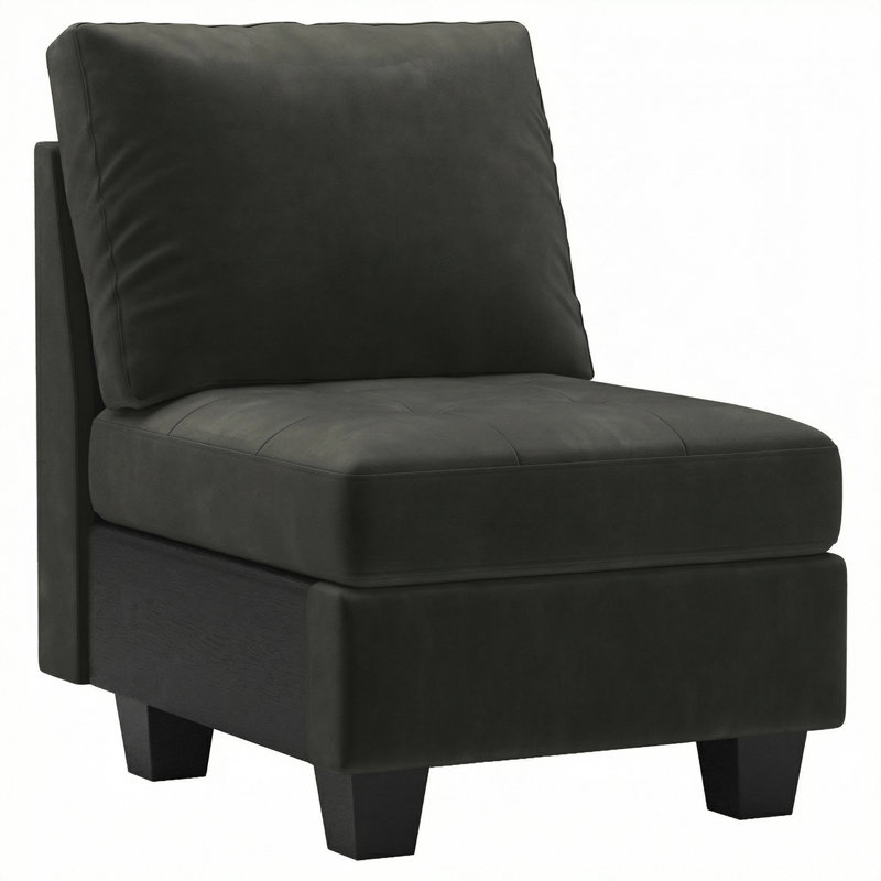 Chaise sans accoudoirs en velours de 23,6 po de largeur et module de chaise simple pour canapé modulaire Eyram, Velours gris