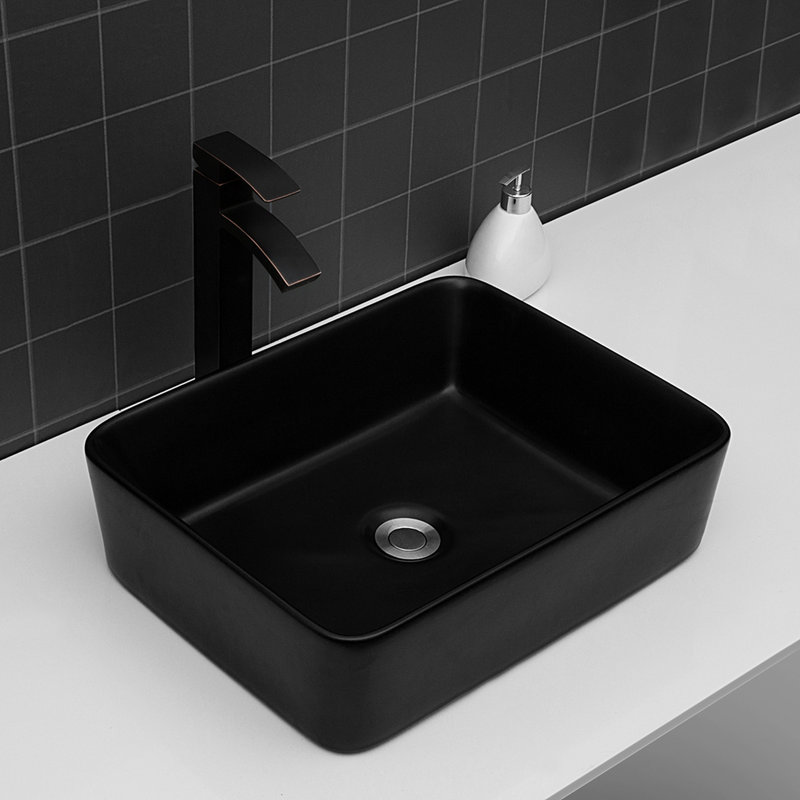 Lavabo de salle de bain vasque rectangulaire en céramique Ulibarri 19 x 15 x 5,5 po - antitache noire, Noir
