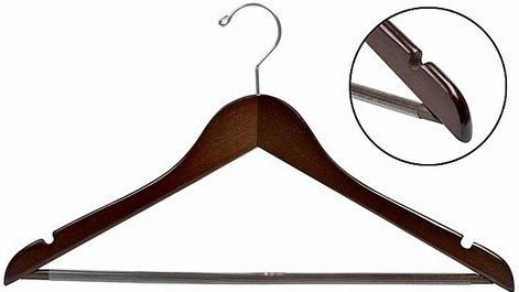 Cintre en bois plat antidérapant pour robe / chandail / chandail, Noyer / Chrome