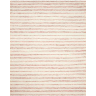 Emek Hand Woven Flat Weave Wool/Cotton Striped Rug in Rust/Ivory