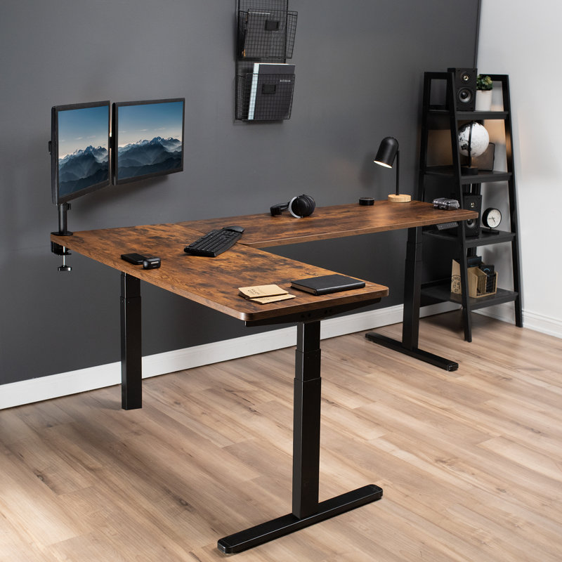 Bureau en coin électrique 83 "x 60", Brun rétro / noir
