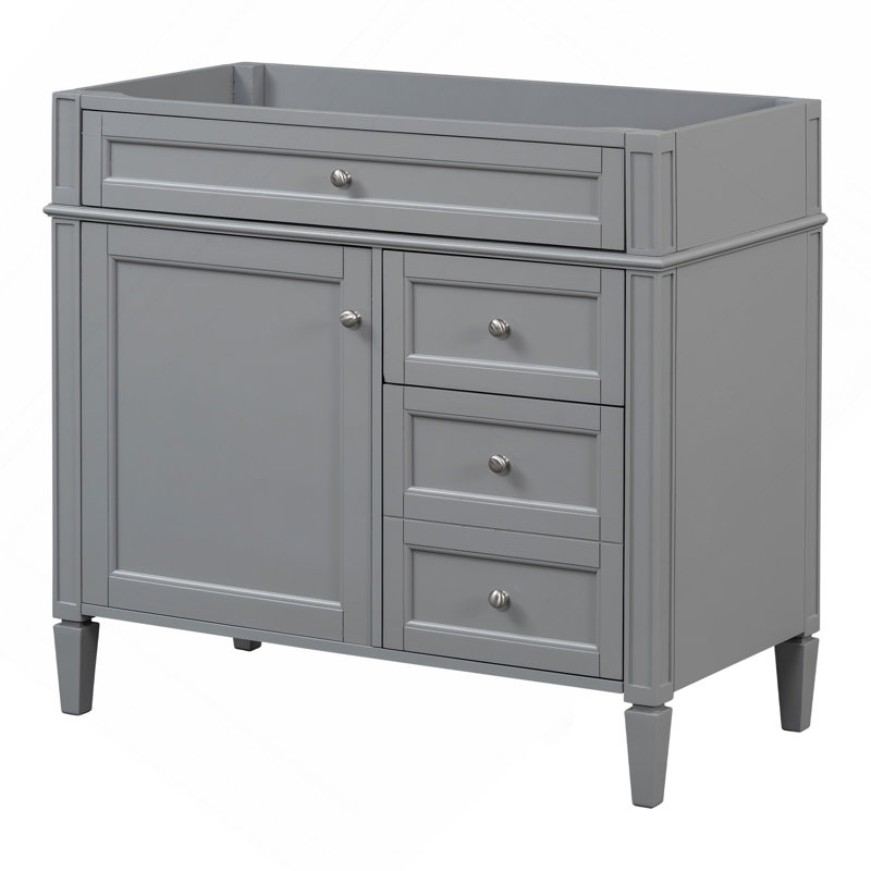 Bathroom Vanity without Top Sink, Modern Bathroom Storage Cabinet with 2 Drawers and a Tip-out Drawer, Solid Wood Frame (Not Include Basin Sink)