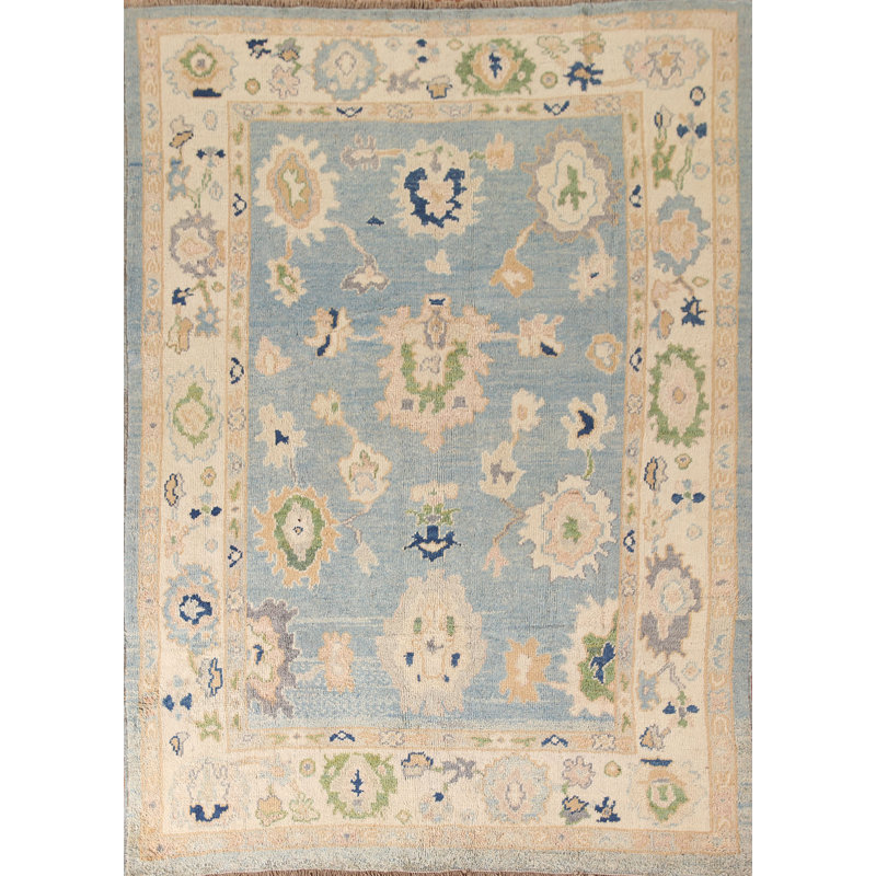 Handmade Blue Oushak Turkish Area Rug 9