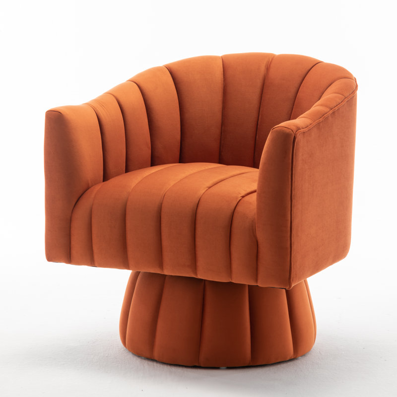 Murrow Upholstered Swivel Barrel Chair, Orange Velvet
