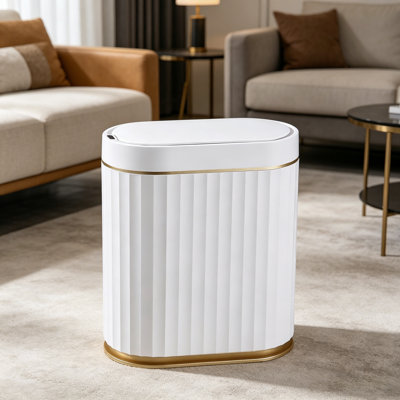 Platinum Gold Smart Sensor Trash Can — 2-Gallon, Slim Profile, Automatic Lid — Ideal For Bathrooms, Bedrooms, Offices, And Commercial Use