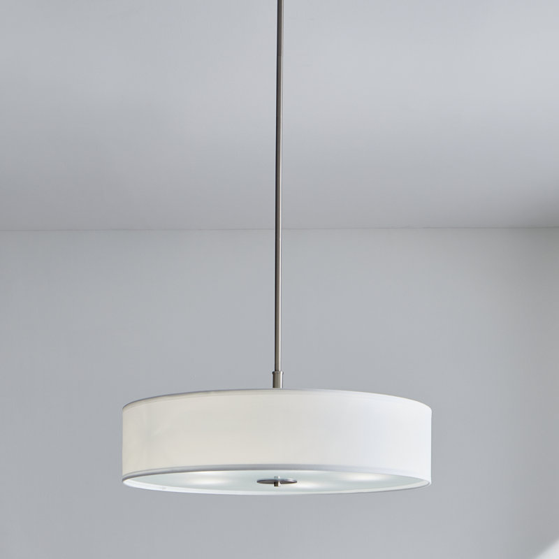 Lustre tambour 5 lumières à abat-jour, Nickel brossé