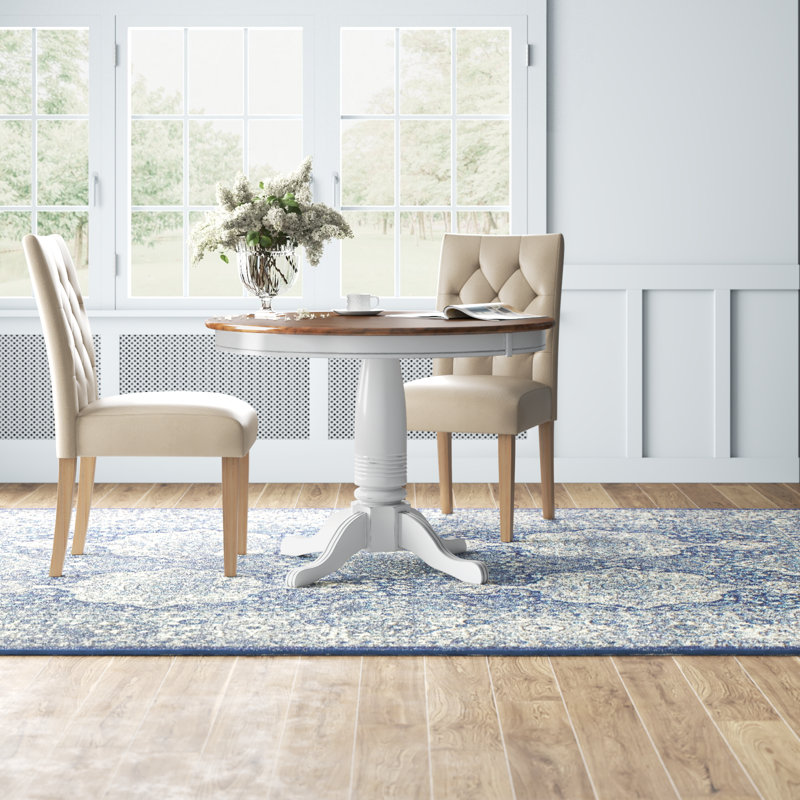 Rubberwood Round Solid Wood Top with Solid Wood Base Dining Table, White