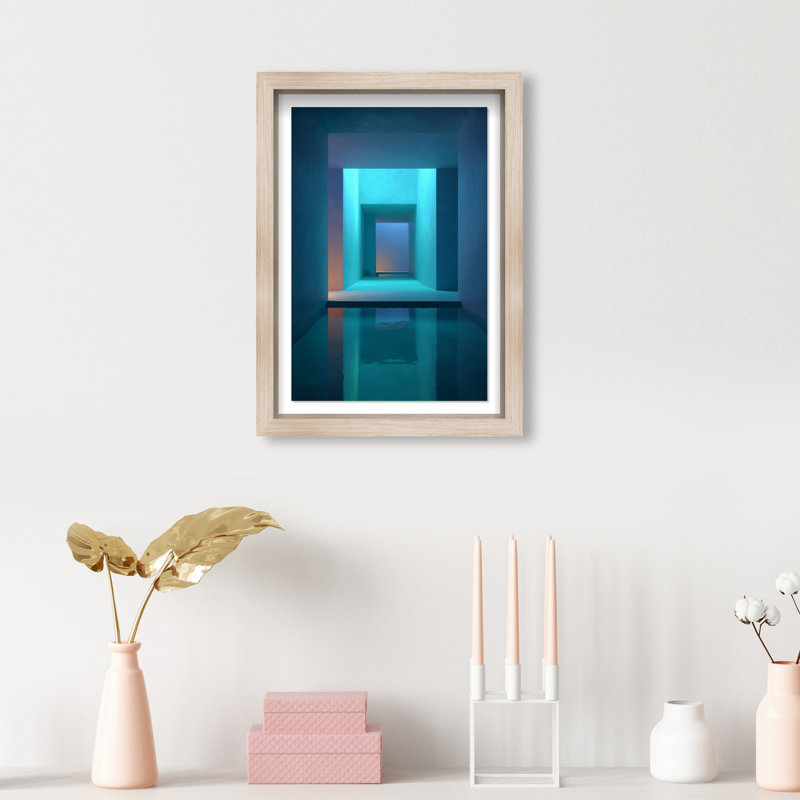 Cerulean Corridor I Shadowbox Abstract Print by Oliver Gal, Black Frame, 10 x 15, 11.5"H x 16.5"W, Natural Oak Shadowbox