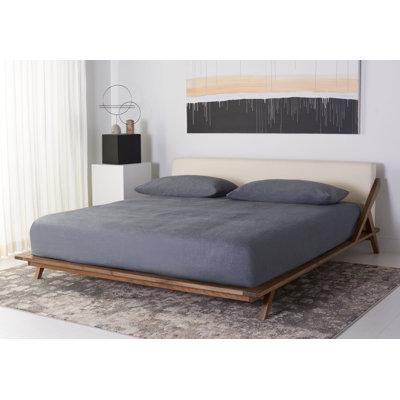 Devyn Solid Wood and Upholstered Low Profile Platform Bed