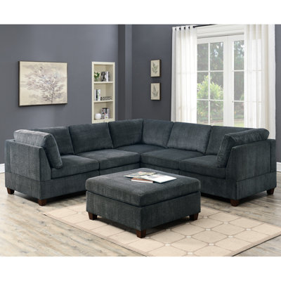 Comfortable Grey Chenille Modular 6Pc Sectional , With 3X Corner Wedge, 2X Armless Chairs And 1X For Home Stylish Sofas, 2 1