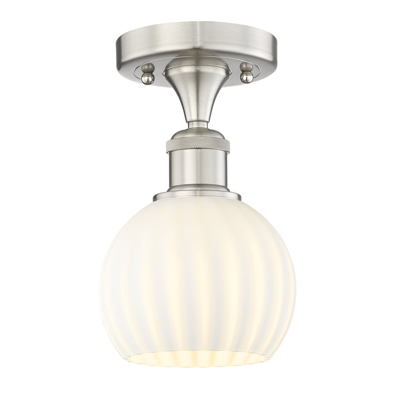 Edison - Adriao - 1 Light Semi-Flush Mount - Adriao Shade, 8.13" H x 6" W x 6" D, Brushed Satin Nickel