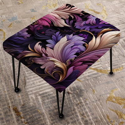 Regal Feathered Elegance - Floral Rectangle Ottoman
