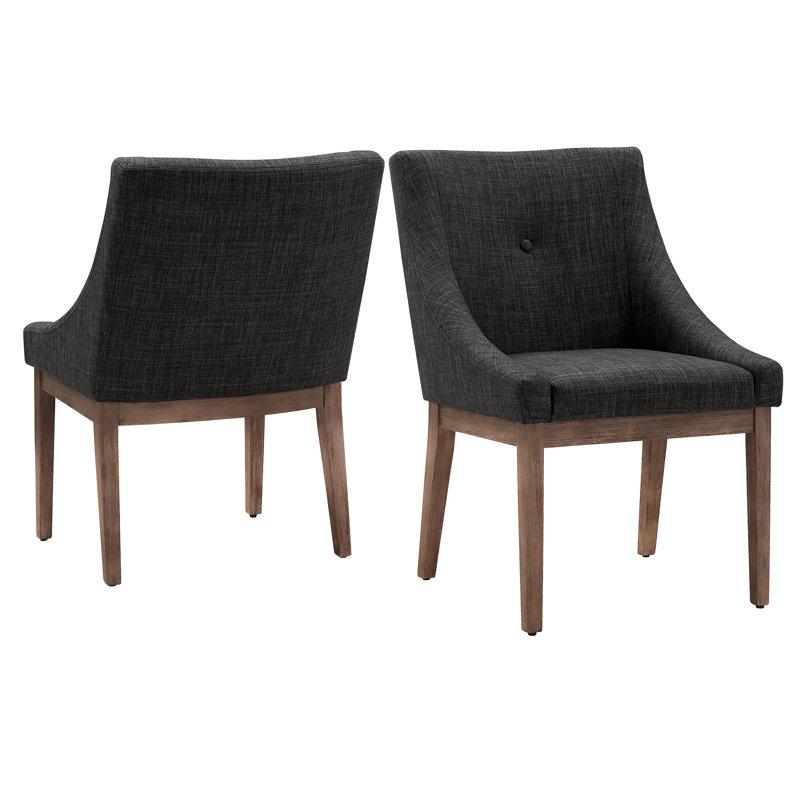 Irving Place 19.75'' H Tufted Upholstered Side Chair, Dark Grey Linen, Brown