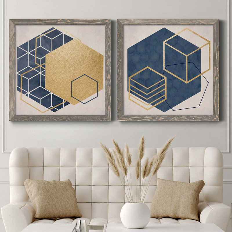 Geo I - impression de 2 pièces, Toile avec cadre gris, H 31,5 po x l 63 po x P 1,5 po